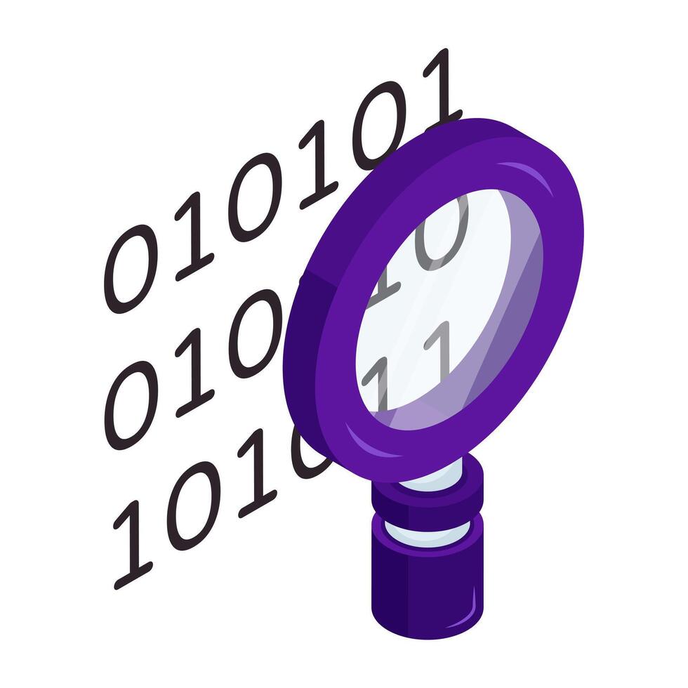 An editable isometric design icon of search binary data vector