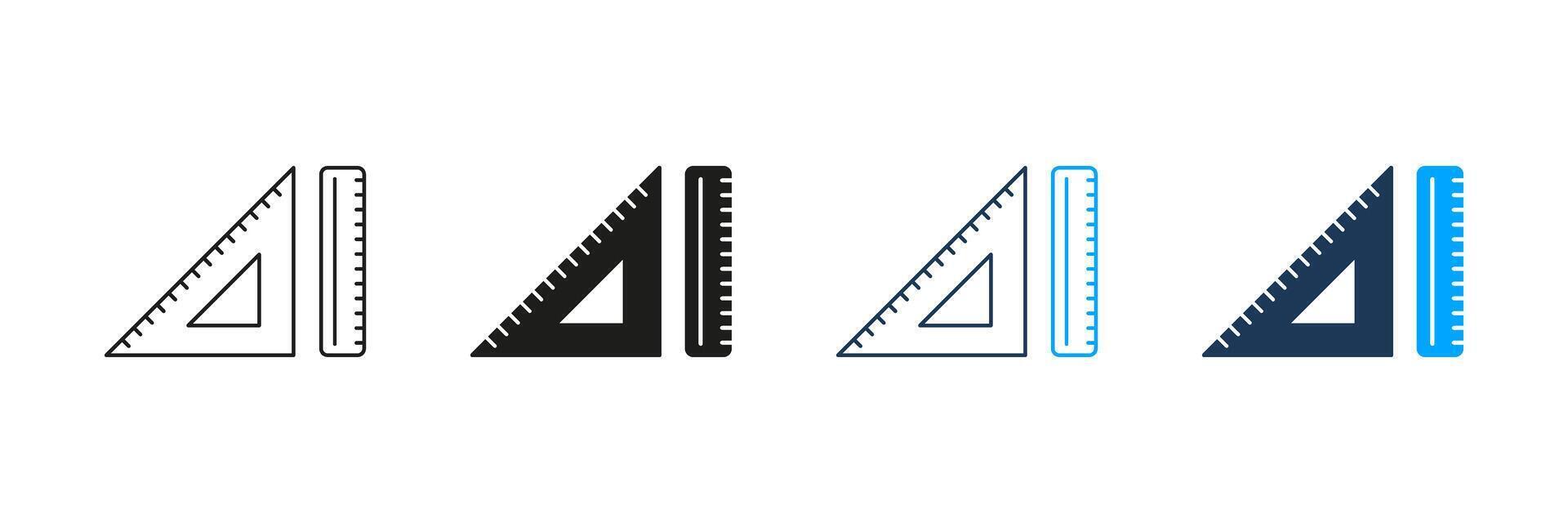 Triangle And Ruler Line And Solid Icon Set. Precision Measurement And Geometry Tools Symbol Collection. Educational And Architectural Design Elements. Isolated Illustration vector