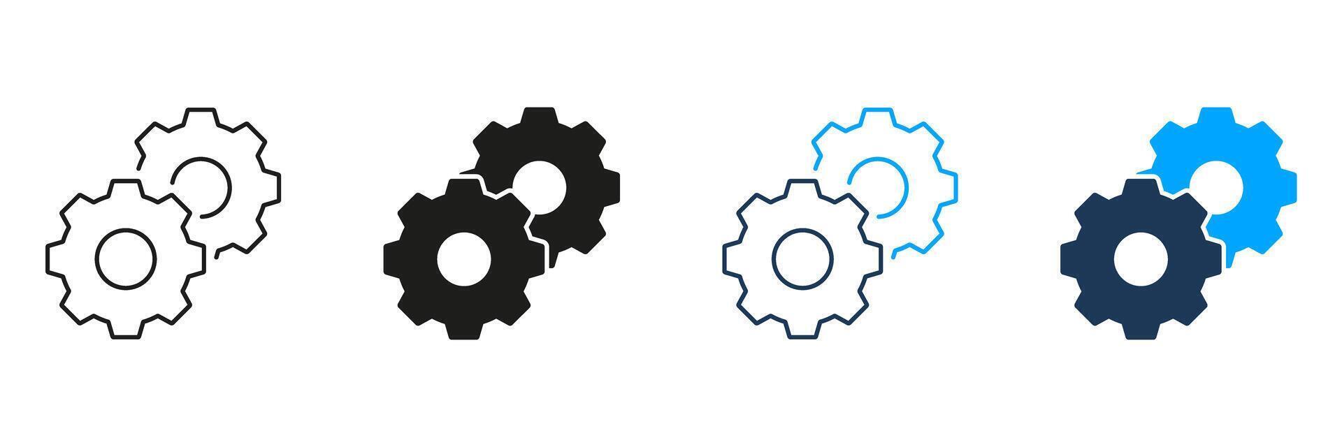 Gears And Cogs Line And Solid Icon Set. Mechanical Engineering, Automation, And Process Optimization Symbol Collection. Industrial And Technological Concept. Isolated Illustration vector