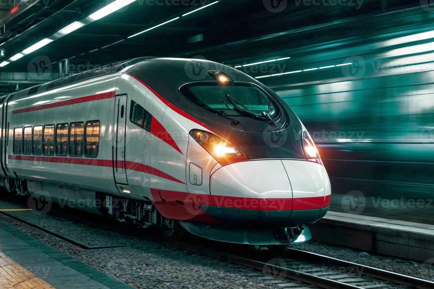 High-speed train with motion blur background. Modern high speed train with motion blur. Modern high speed train moving across with motion blur effect photo