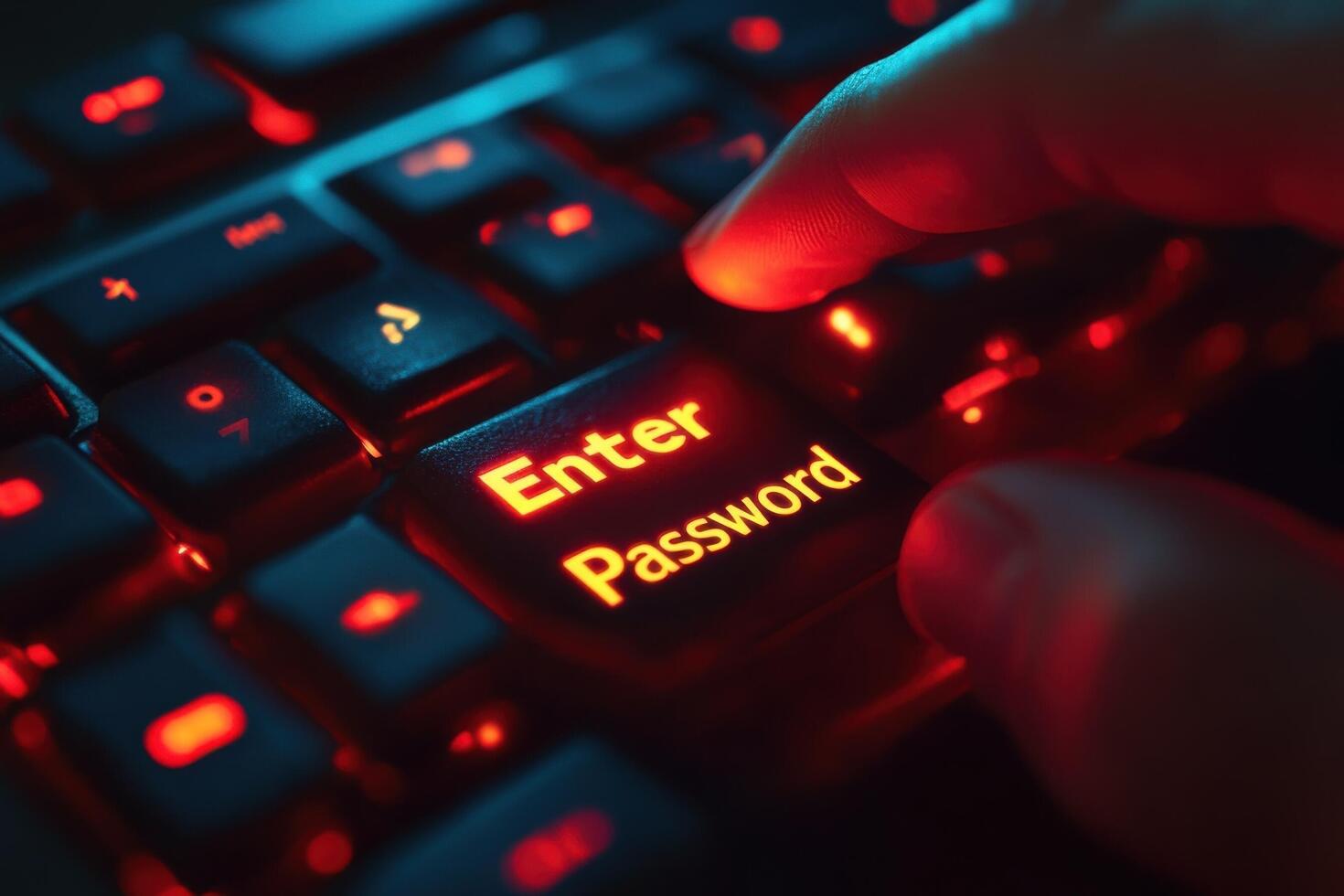 A person is typing on a keyboard with the word enter password photo