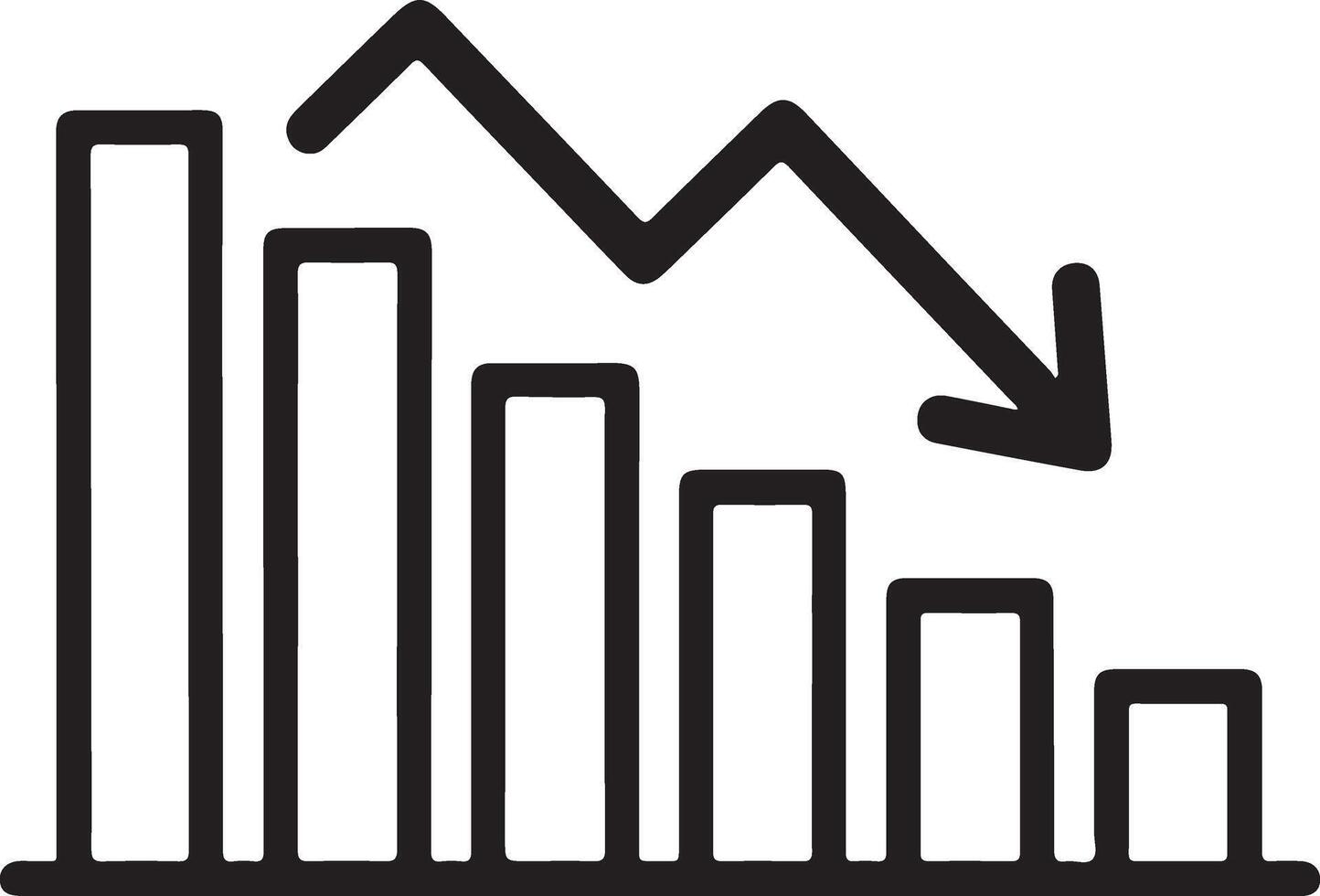 Line graph showing a sharp downward trend with decreasing bar chart vector