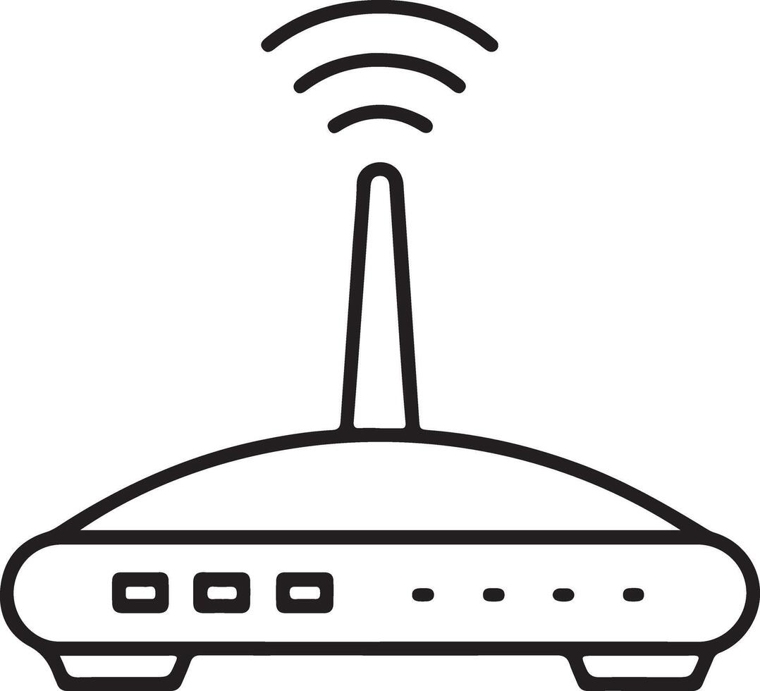 Simple line art icon of a wireless router broadcasting signal vector