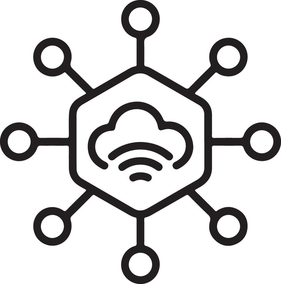 Abstract hexagonal network with cloud and wireless signal icons vector