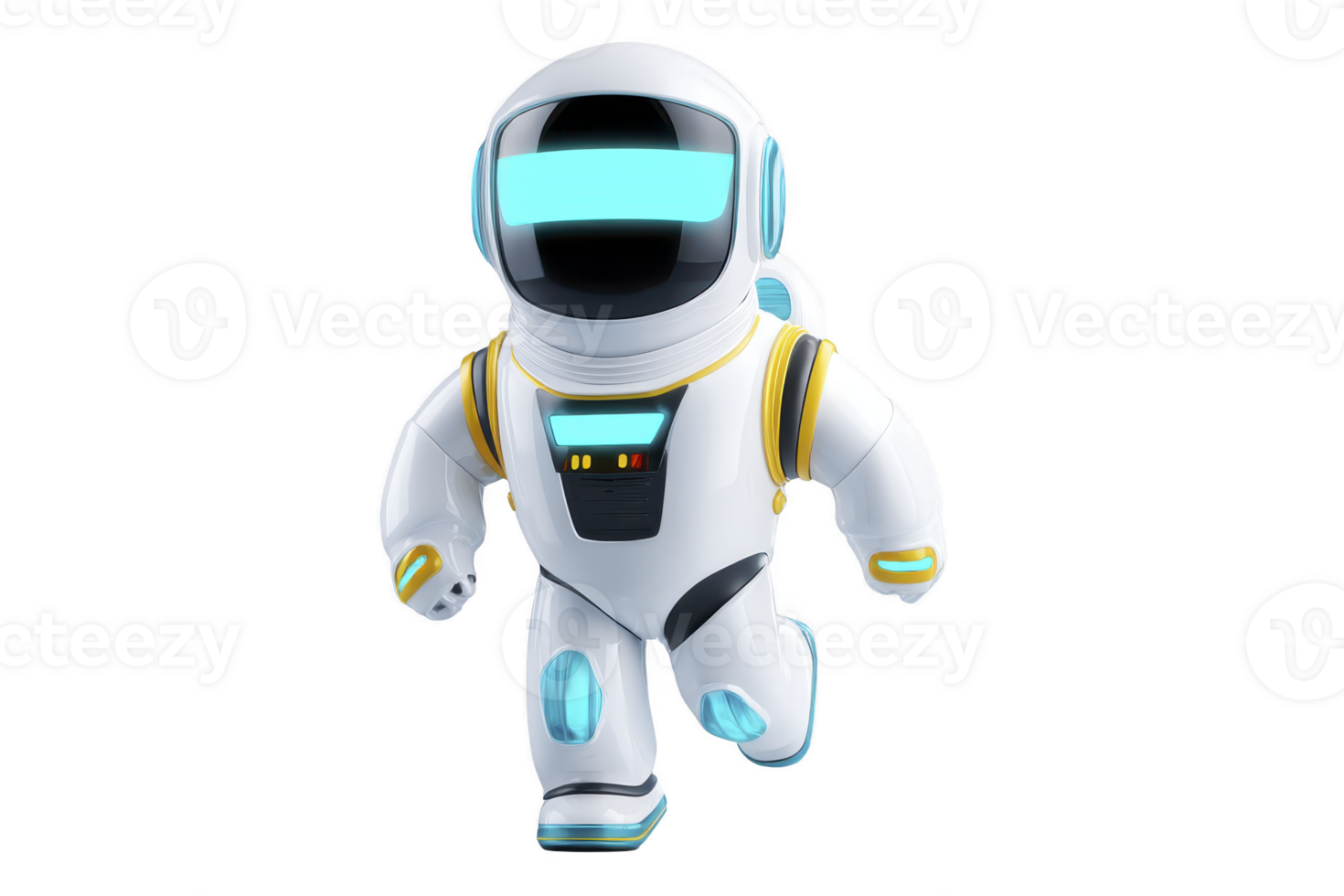 Cute, futuristic astronaut character with glowing visor and suit details, floating in space. design is sleek and modern, with playful and adventurous vibe png