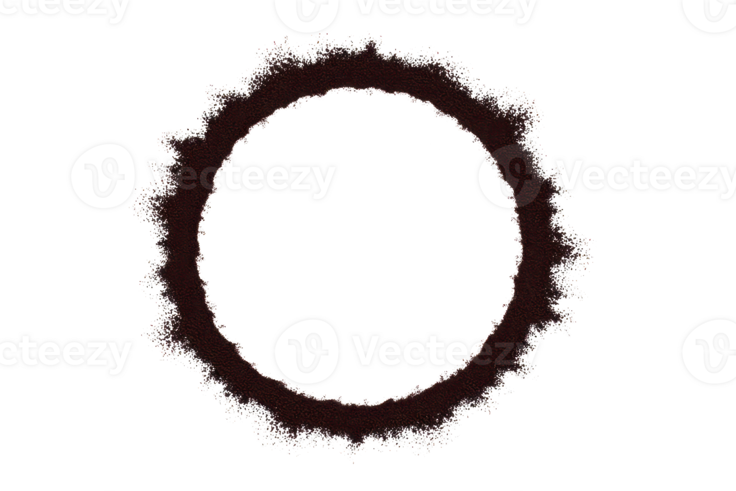 Circular, textured frame with rough, jagged edge creates dynamic and artistic border on transparent background. design is suitable for creative projects, adding unique touch png