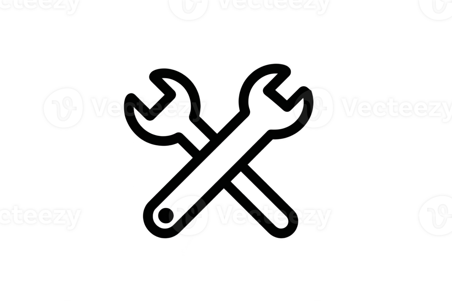 Crossed wrench and spanner icon symbolizing tools and repair, often used to represent maintenance or mechanical work. simple black design conveys sense of utility and functionality png