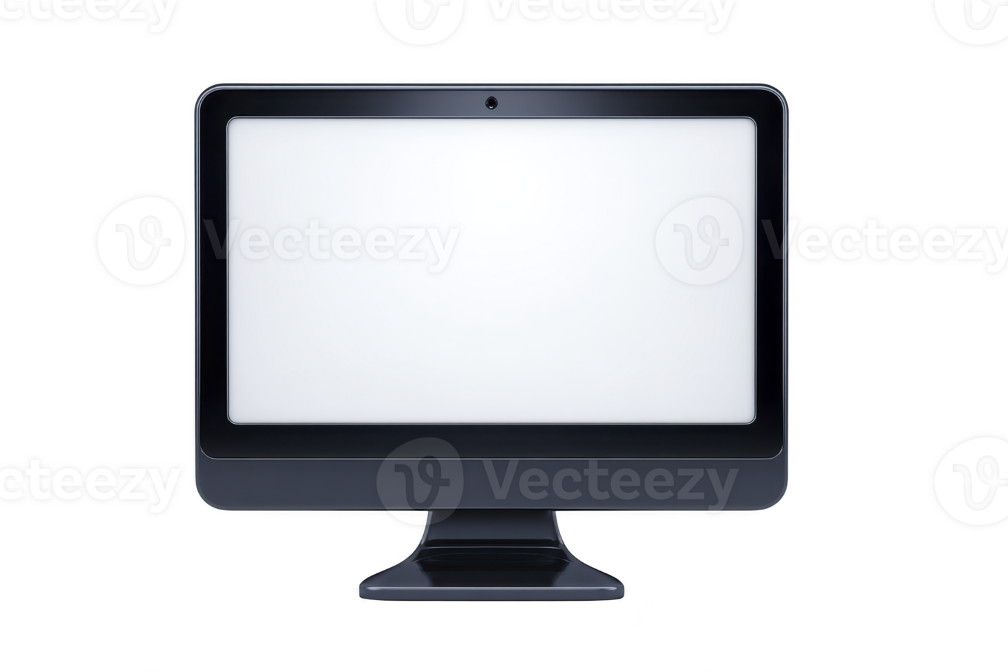 Sleek black computer monitor with blank white screen, featuring modern design and built in webcam at top. monitor is set against plain transparency background, emphasizing its minimalist style png