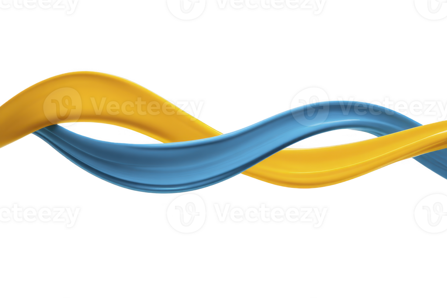 Dynamic abstract image featuring intertwined blue and yellow ribbons creating wave like pattern. smooth curves and vibrant colors evoke sense of movement and energy png