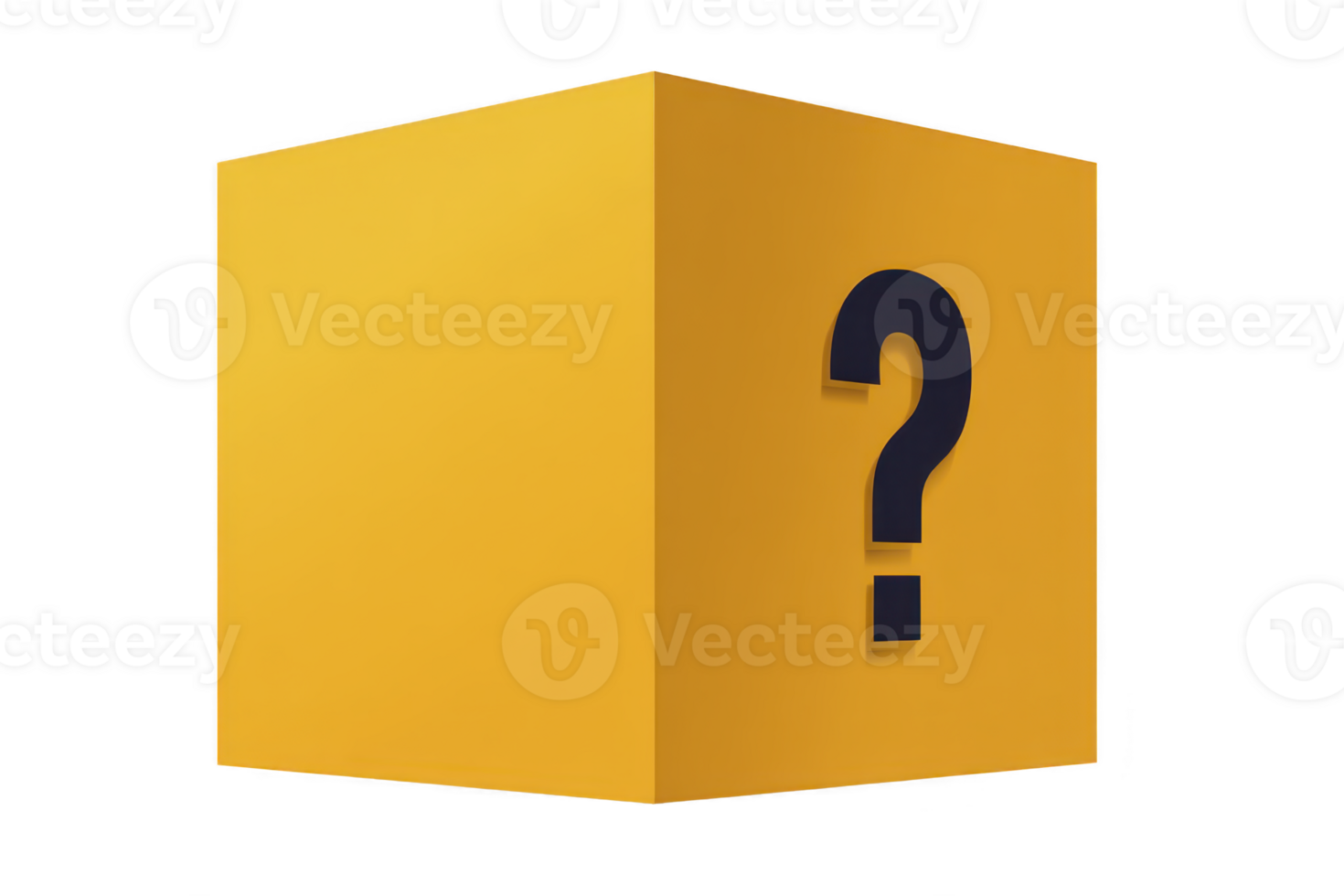 Large yellow cube with question mark on its side, symbolizing mystery or uncertainty. cube bright color contrasts with dark question mark, creating sense of curiosity png