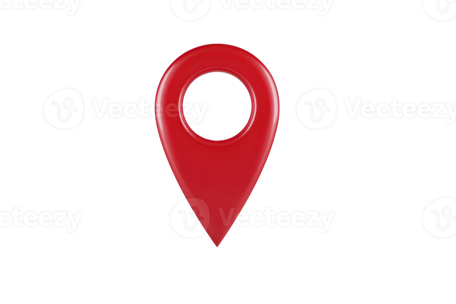 Red location pin icon with circular hole in center, symbolizing navigation and mapping. png