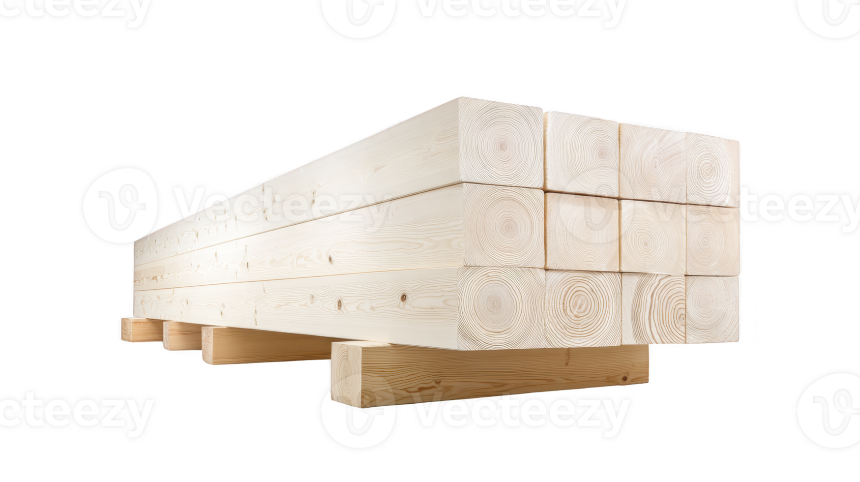 Stacked wooden beams with visible grain patterns are neatly arranged transparency background, showcasing their natural texture and smooth finish. These beams are ideal for construction png