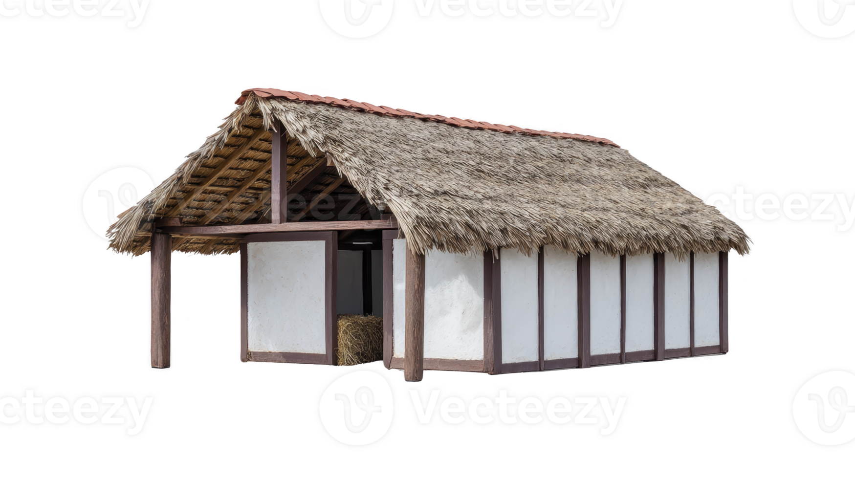 tradicional colmo cobertura estrutura com de madeira quadro, Armação e Palha cobertura, exibindo rústico arquitetura e histórico Projeto elementos. isto construção evoca sentido do nostalgia e simplicidade png