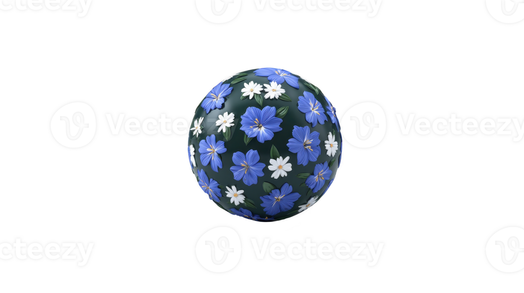 Decorative sphere featuring vibrant floral pattern with blue and white flowers transparency background, creating visually appealing and artistic design. This object can enhance various decorative png