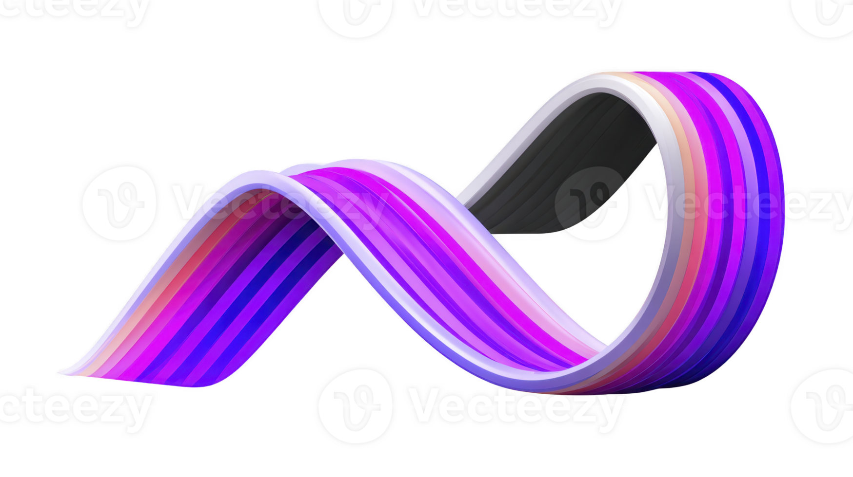 Vibrant, flowing wave design featuring gradient of purple, pink, and white colors, creating dynamic and modern visual effect. This abstract shape conveys sense of movement and energy png