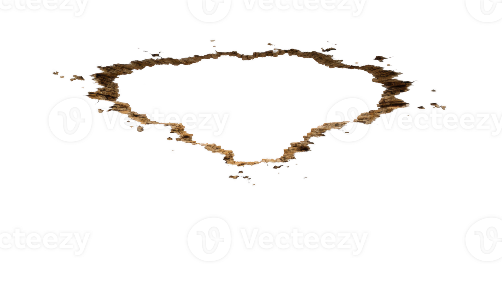 Textured hole with jagged edges, resembling natural formation, creates intriguing visual effect. earthy tones and rough surface add depth and interest to image, evoking sense of mystery png