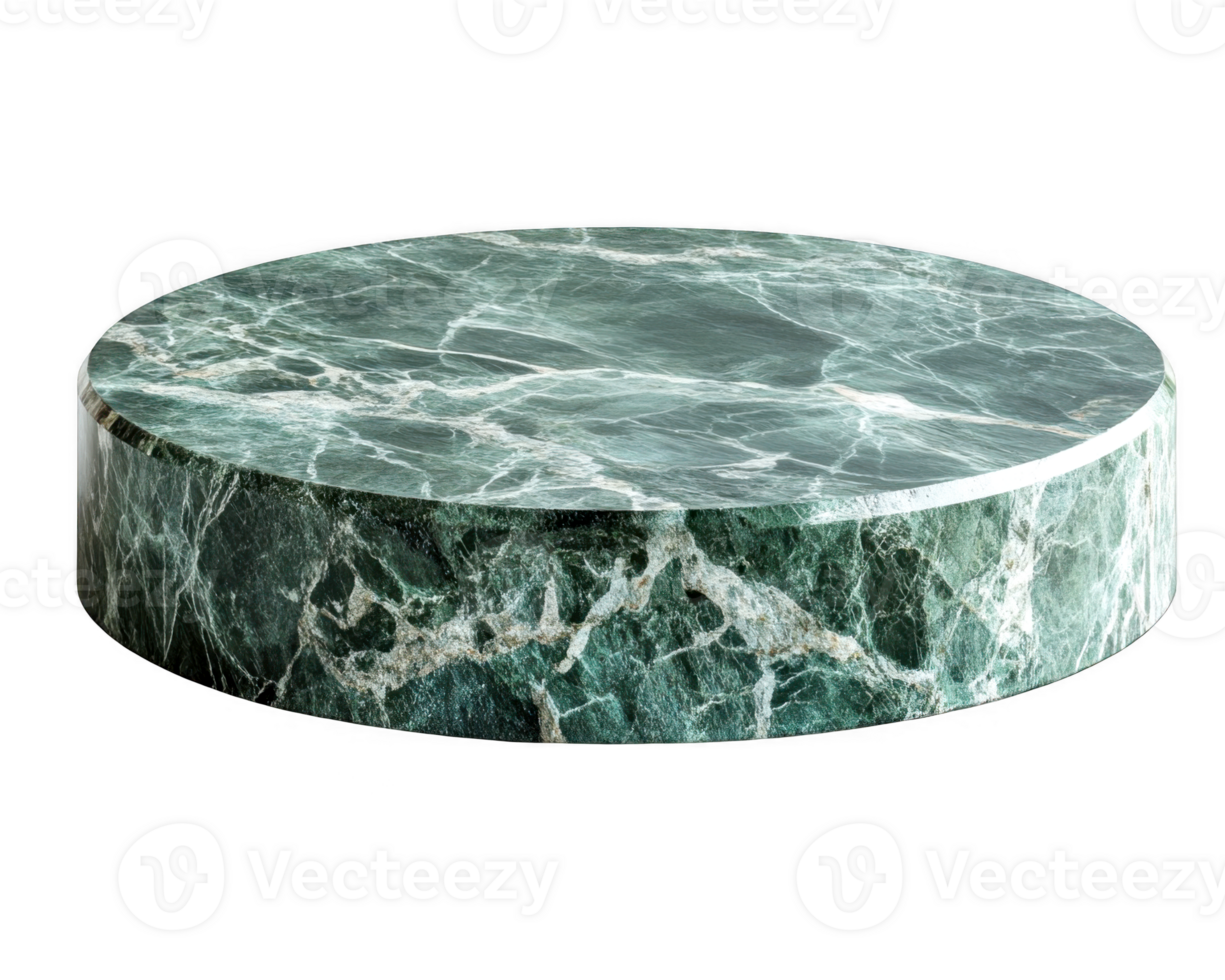 Circular emerald marble block with striking patterns on transparent background elegantly presented png