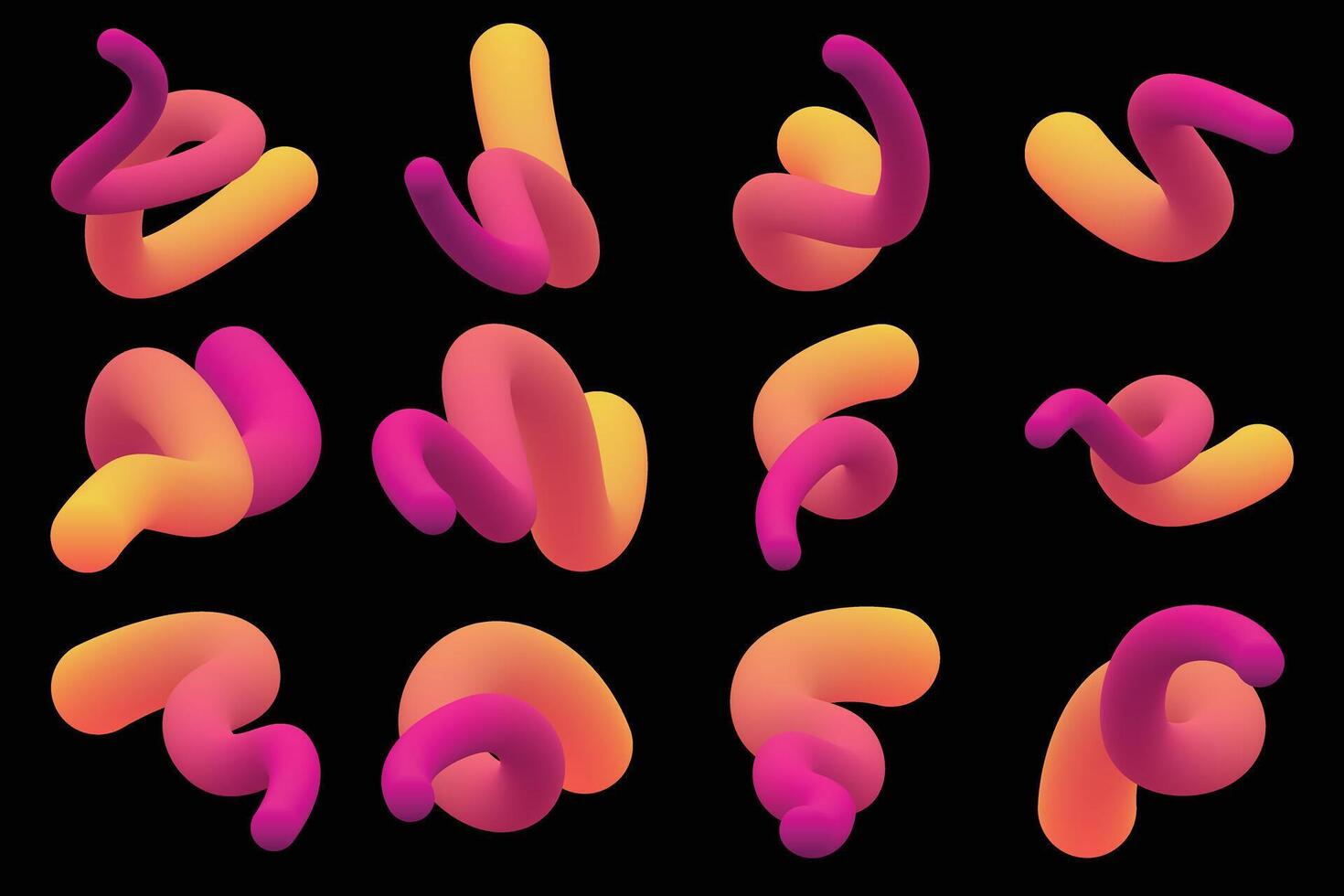 Fluid gradient shape set isolated on black background vector