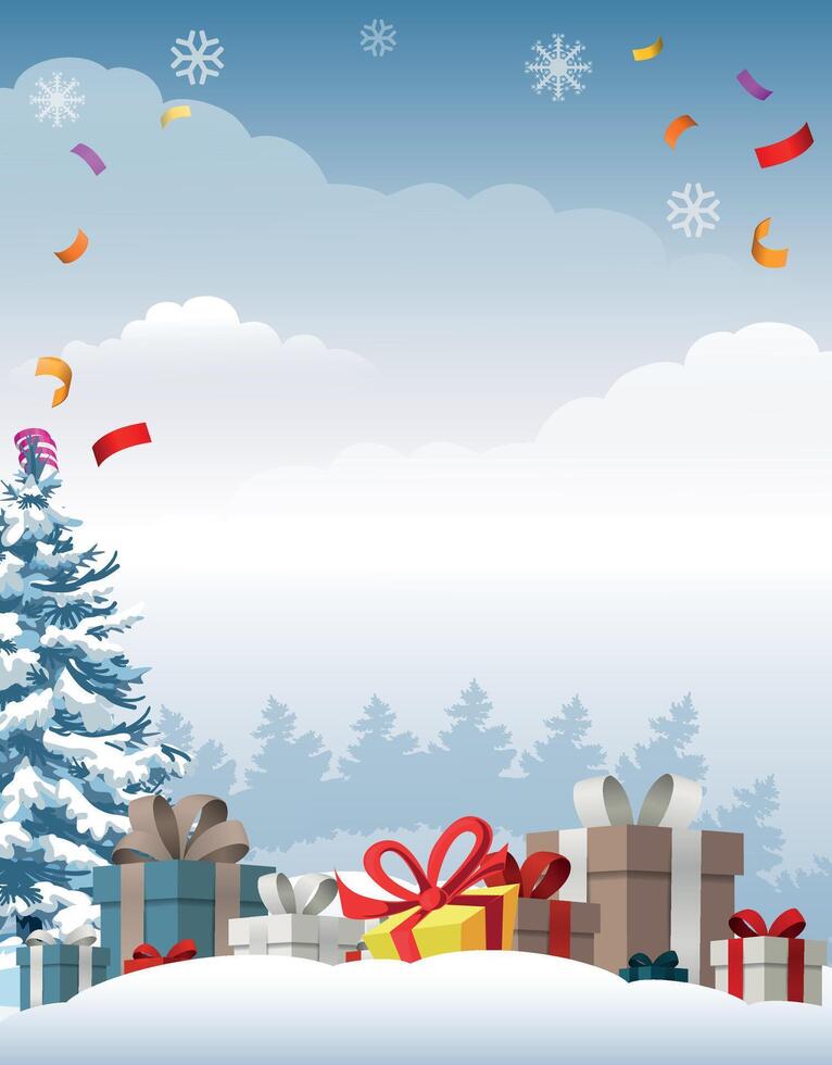 rectangular stylish bright New Year greeting postcard Merry Christmas and Happy New Year on the background of a Christmas tree vector