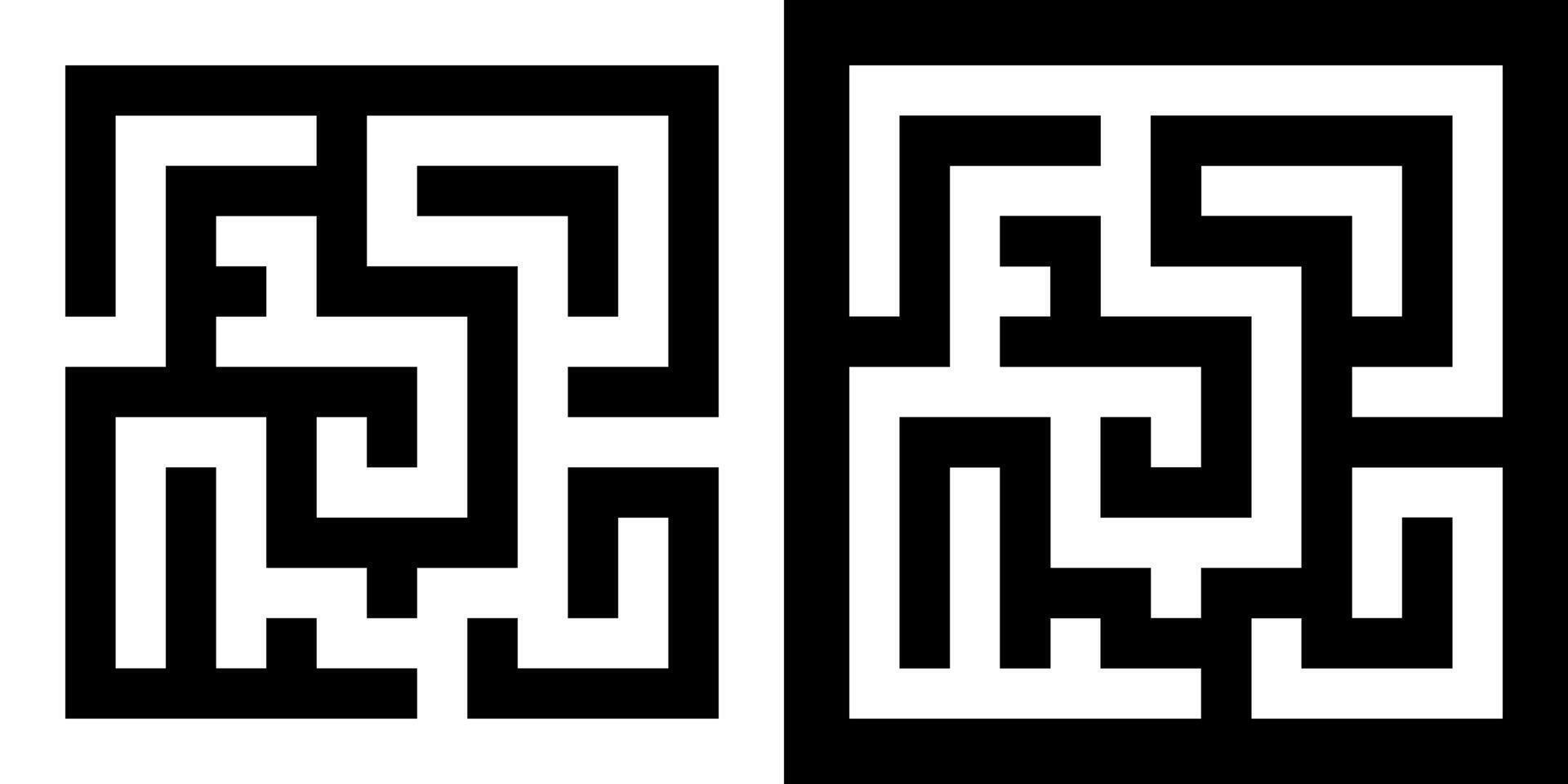 Simple maze icons. Black square labyrinth symbols for puzzle, logic, challenge, game design, problem solving concepts. vector