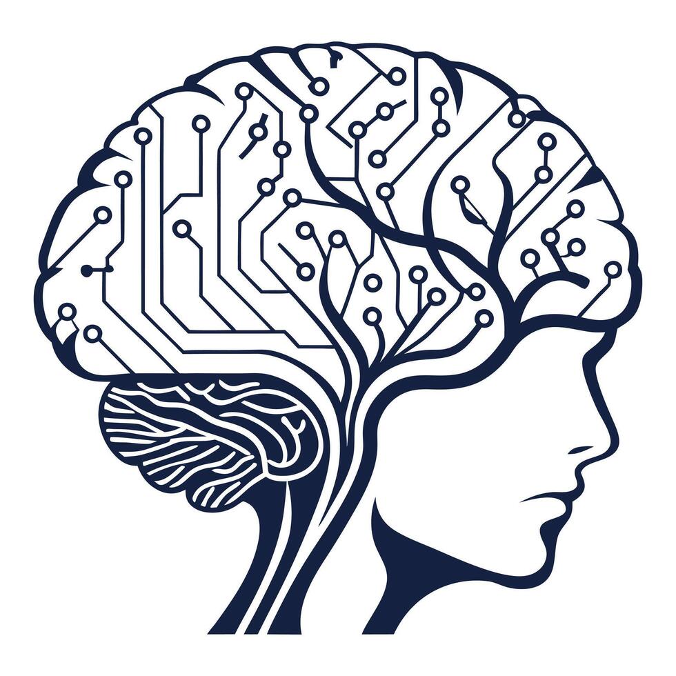 Abstract concept of artificial intelligence and human brain connection digital art vector