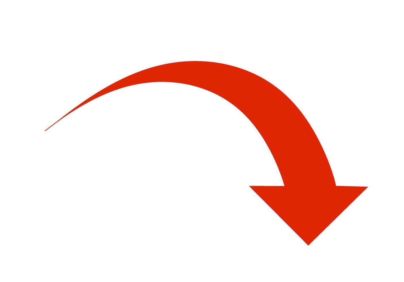Red arrow pointing down on white background, showing decline or decrease concept vector