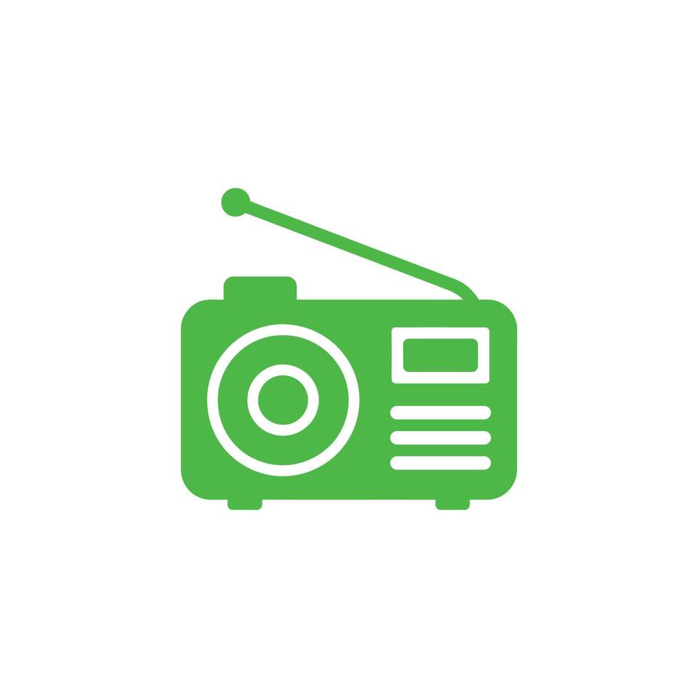 Green radio receiver icon with antenna on white background broadcasting design element vector