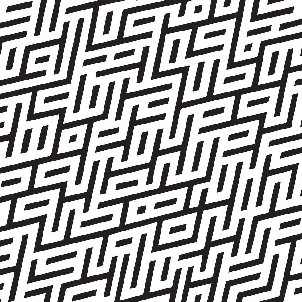 intrincado negro y blanco geométrico laberinto modelo con un retro texturizado sensación vector
