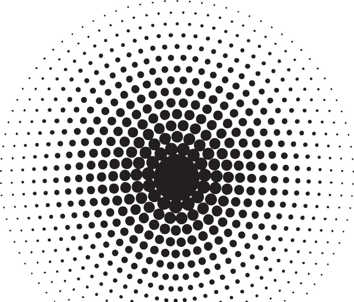 Abstract radial halftone pattern with a dark center and expanding dots on a white background vector