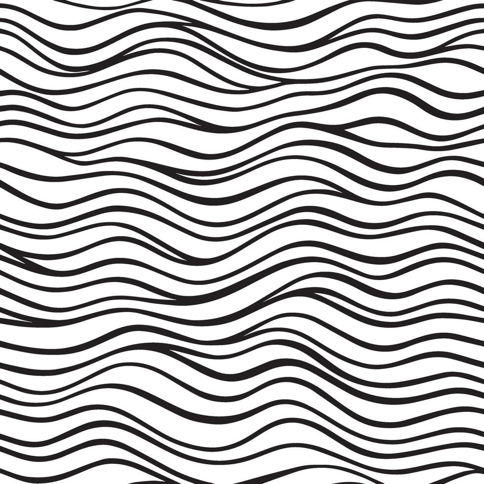 Abstract black and white wavy lines pattern with a hand drawn textured feel vector
