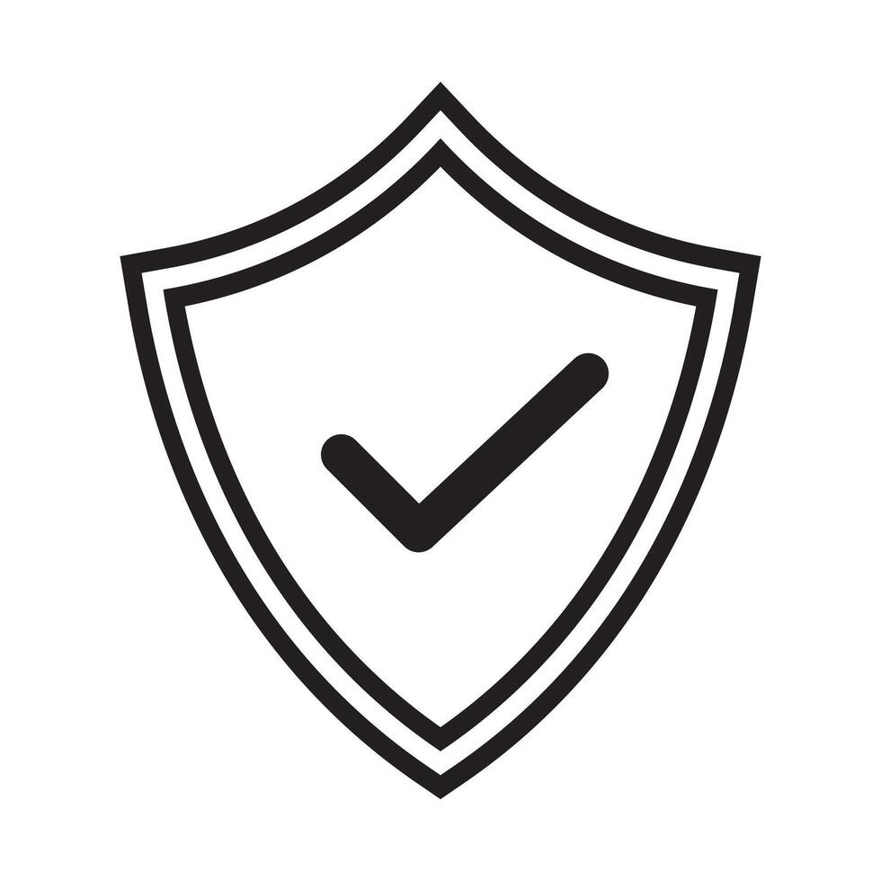 Minimalist shield icon with checkmark, symbolizing security, trust, protection, reliability, and guaranteed quality in modern design. vector