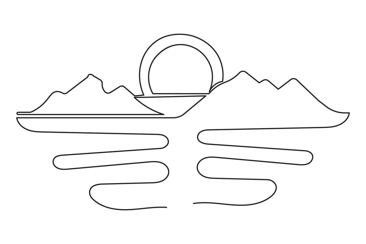 Sunset icon isolated minimalist continuous one line drawing simple clean sketch vector