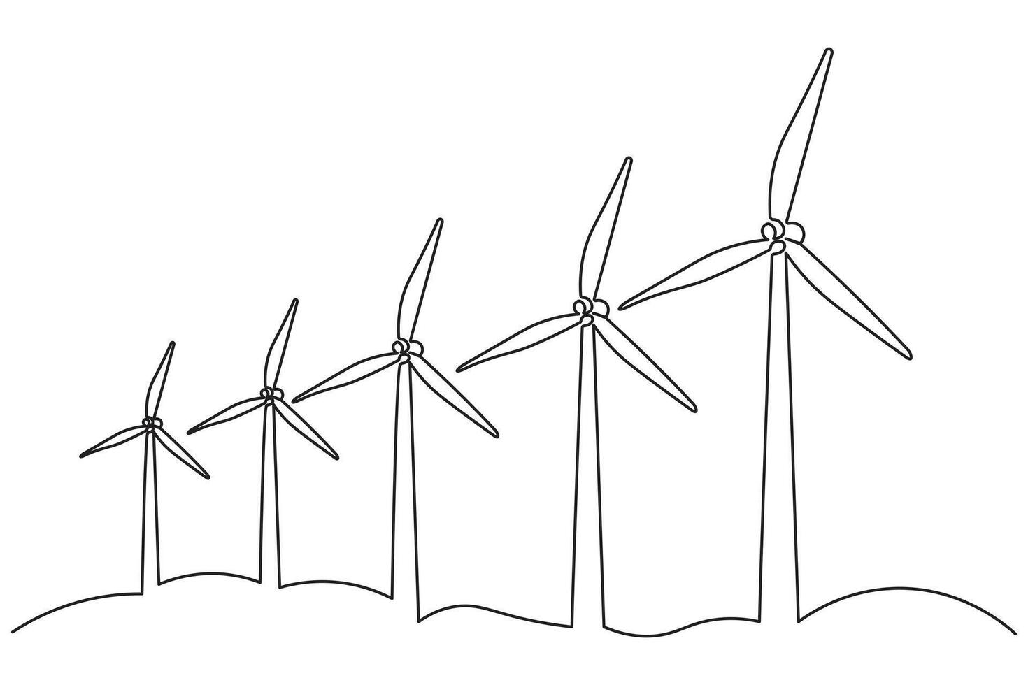 Minimalist design wind turbine continuous one line drawing isolated outline sketch vector