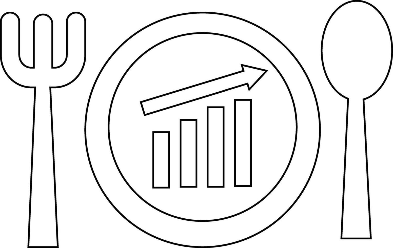 rising graph icon and plate, spoon and fork icon with white background vector