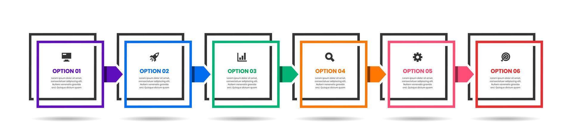 Sqaure Infographic Element Design Templates with Icons and 6 Options. Suitable for Process Diagram, Presentations, Workflow Layout, Infographic vector