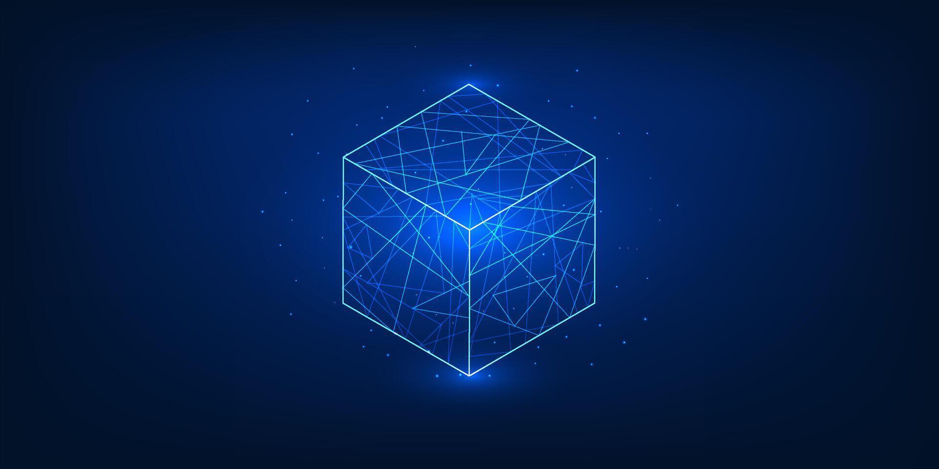 Blockchain network illustration with connected data blocks and digital currency symbols, representing cryptocurrency transactions, decentralized finance, and modern fintech innovation vector