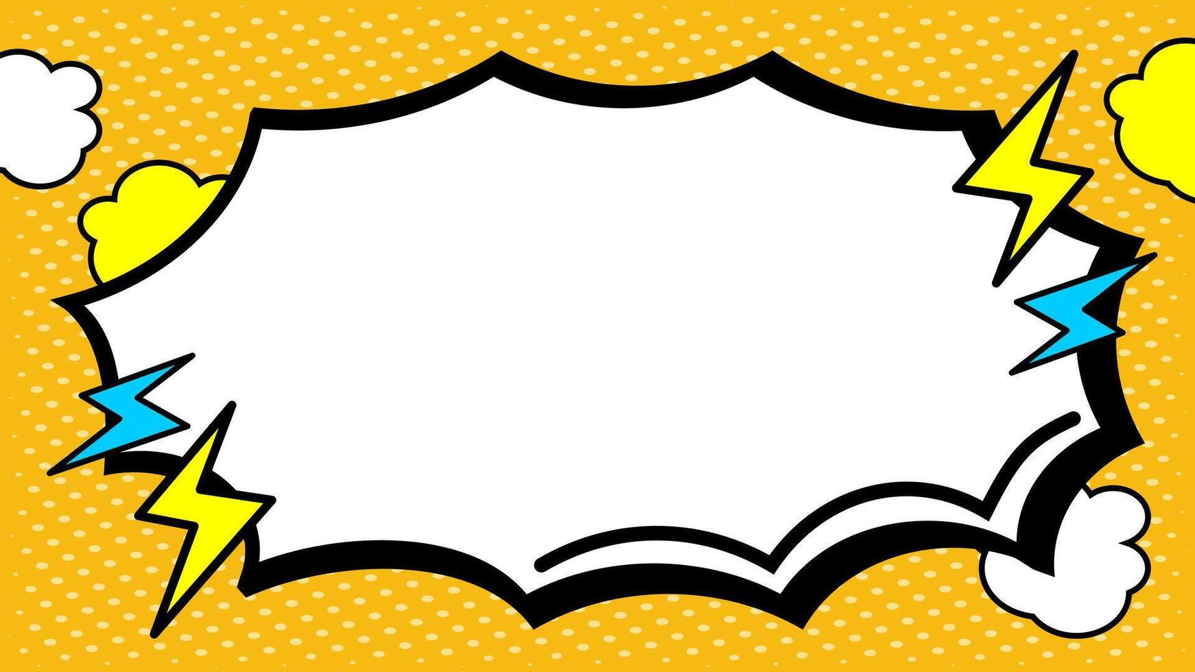 Comic speech bubble with lightning bolts and halftone pattern on a yellow backdrop. A dynamic design element for adding emphasis and retro style to creative projects and presentations. vector