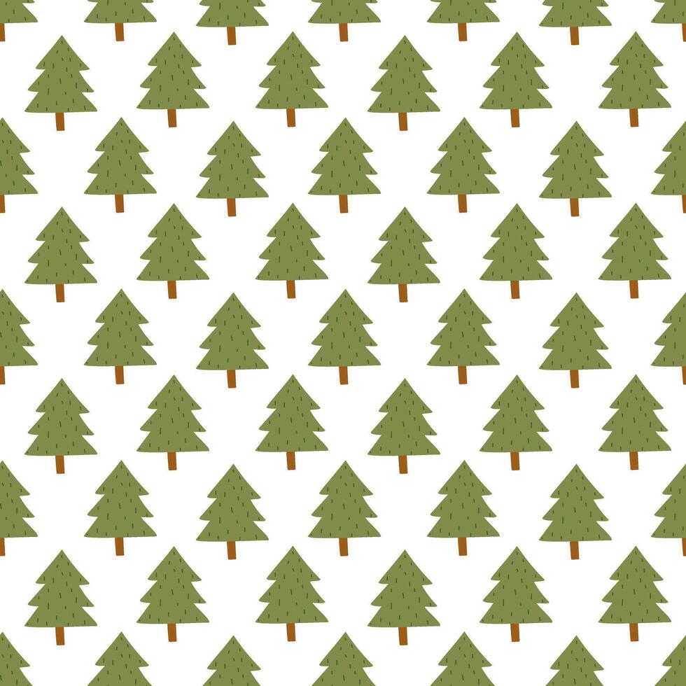 Pattern of triangular pyramids of Christmas trees, bright green. Dense forest on white. Flat colored seamless texture. Natural forest motifs. Design for picnic, camping, and forest walks vector