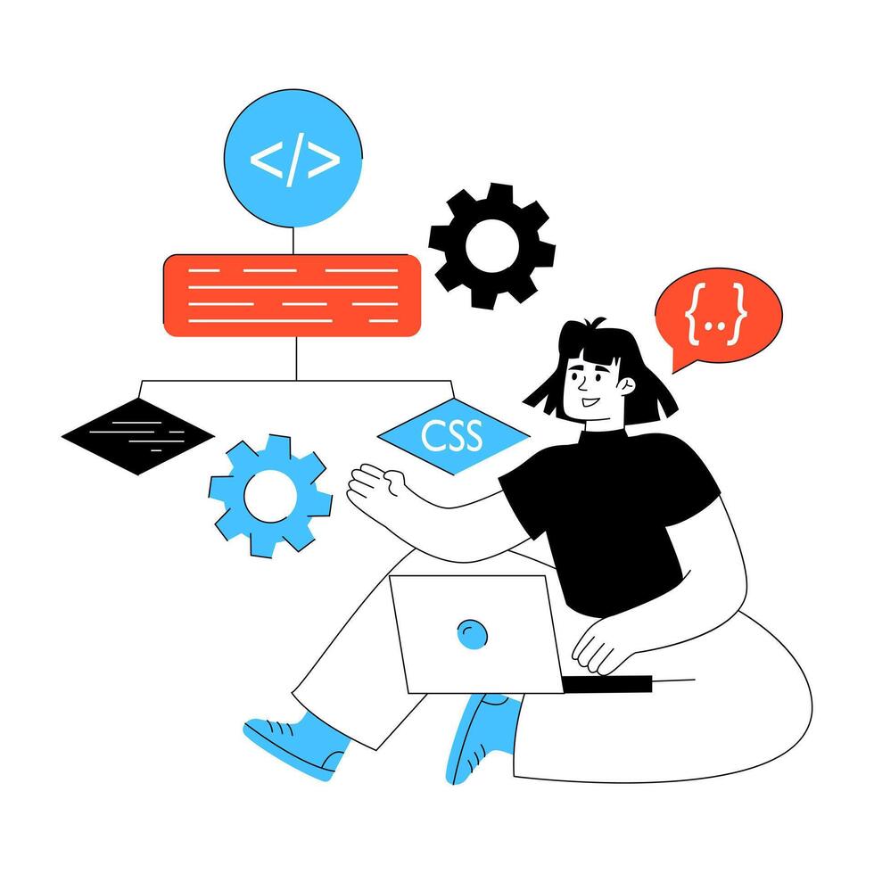 Person learning CSS on laptop vector