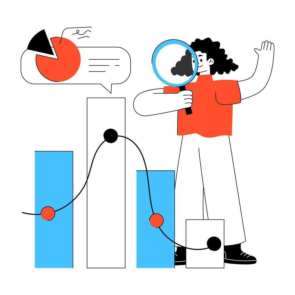 Person analyzing data trends and graphs vector