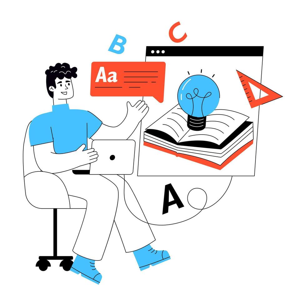 Person with laptop and learning tools vector