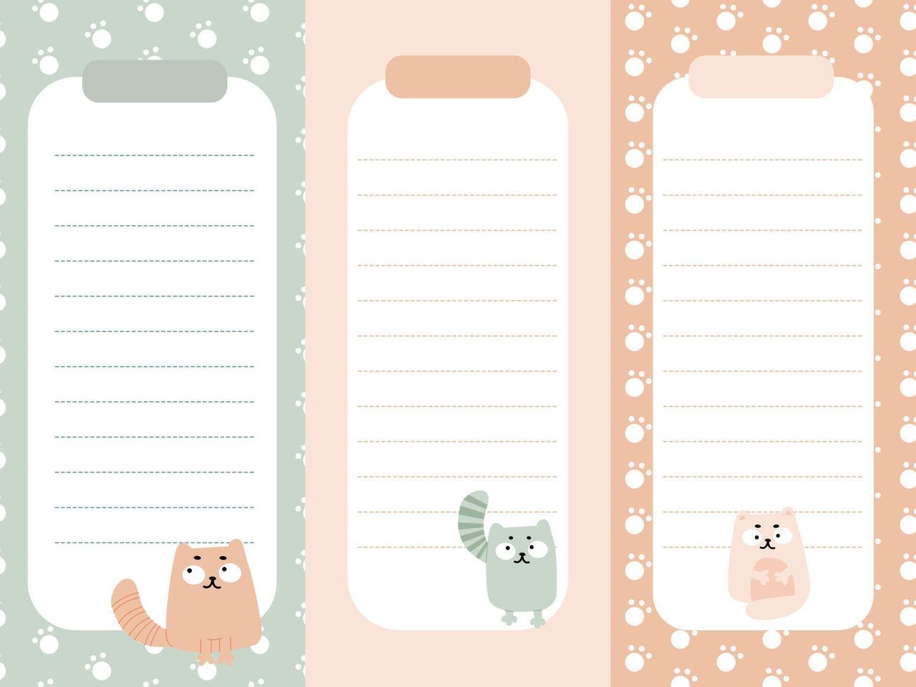 A set of sticky notes with cute cats on different backgrounds in a simple flat style vector