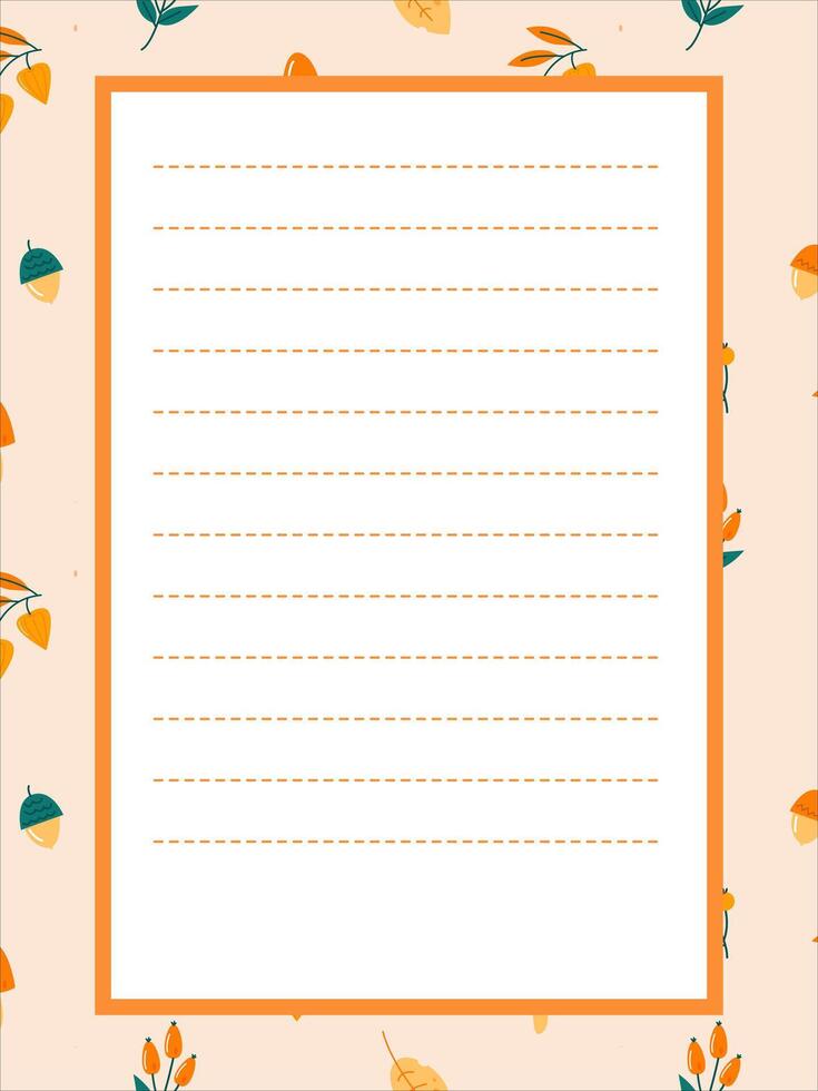 Page template for a diary or notes with an autumn theme in a simple flat style vector