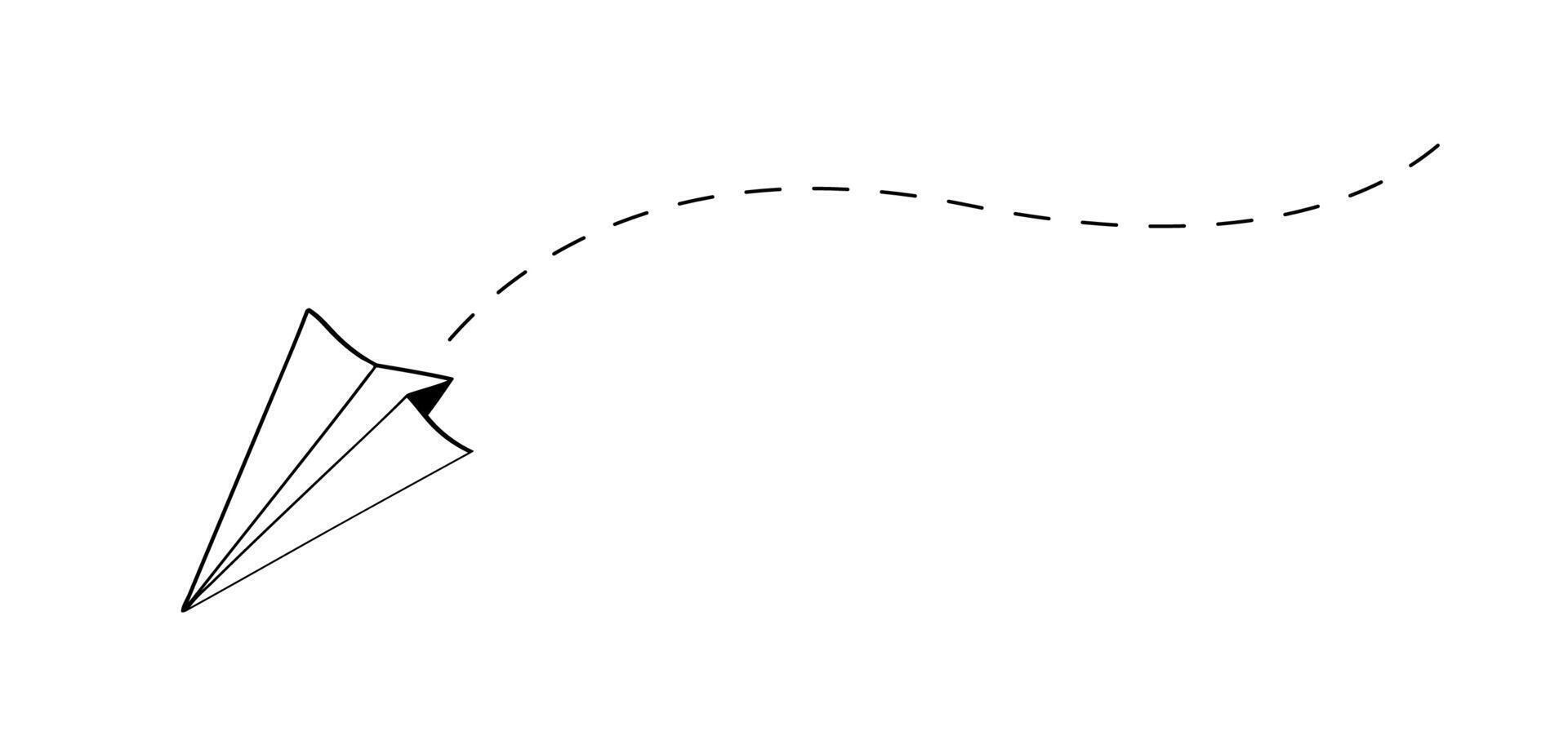 Paper airplane with traces in the form of a dotted line doodle icon. illustration of an isolate on a white background. vector
