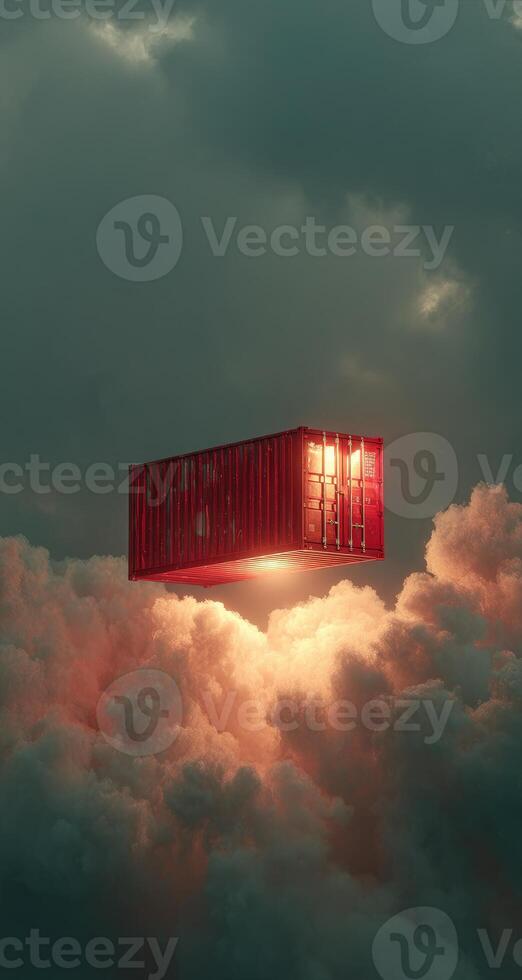 A red container floating in the sky photo