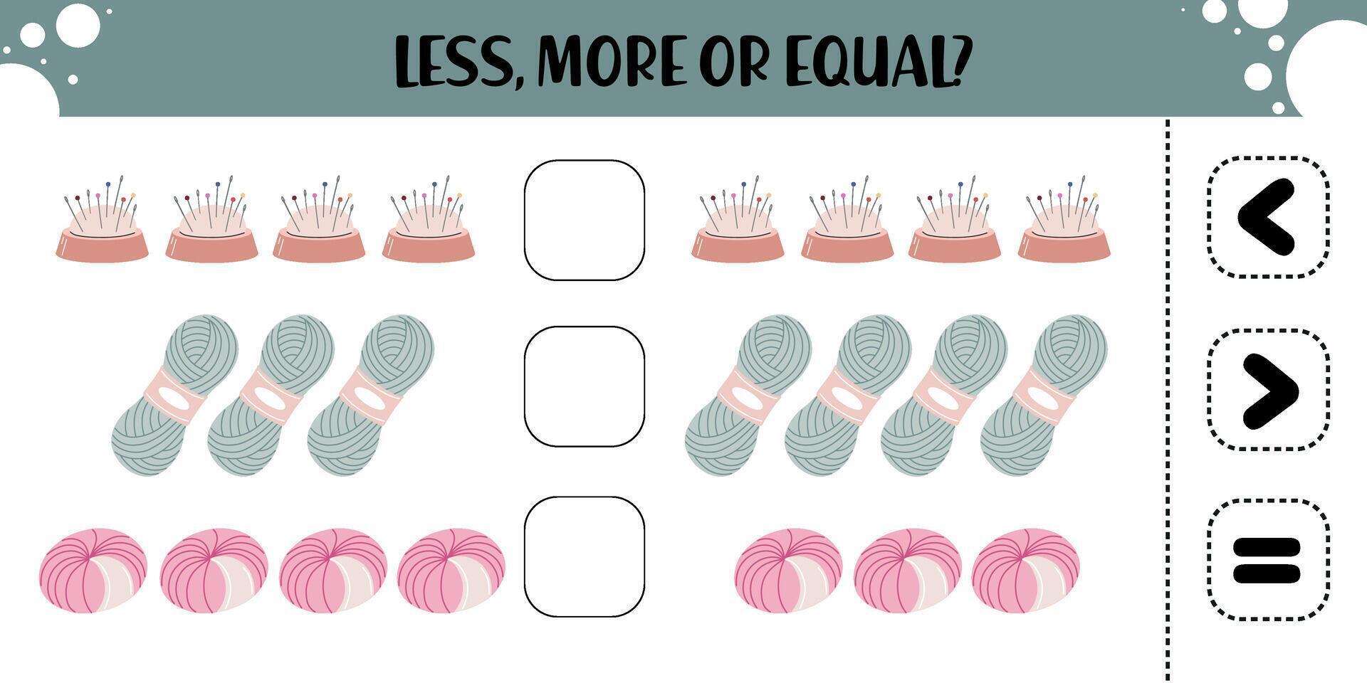 Craft Counting Worksheet Less, More or Equal Comparison Activity vector