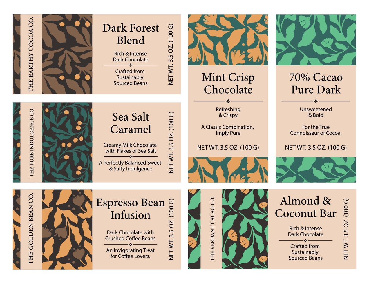 Elegant Label Templates with Botanical Abstract Patterns vector