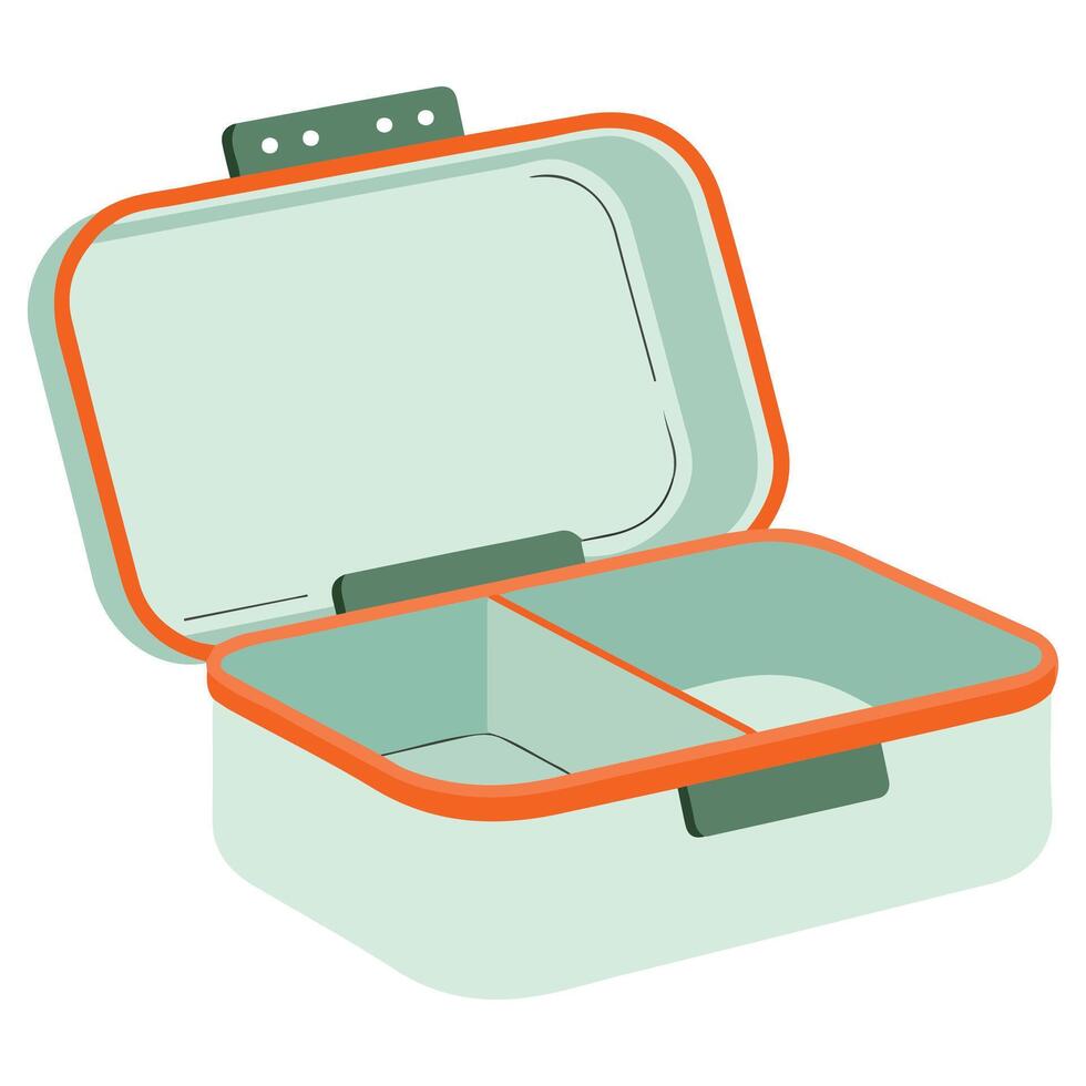 Empty open lunch box with two departments food container illustration on white background vector