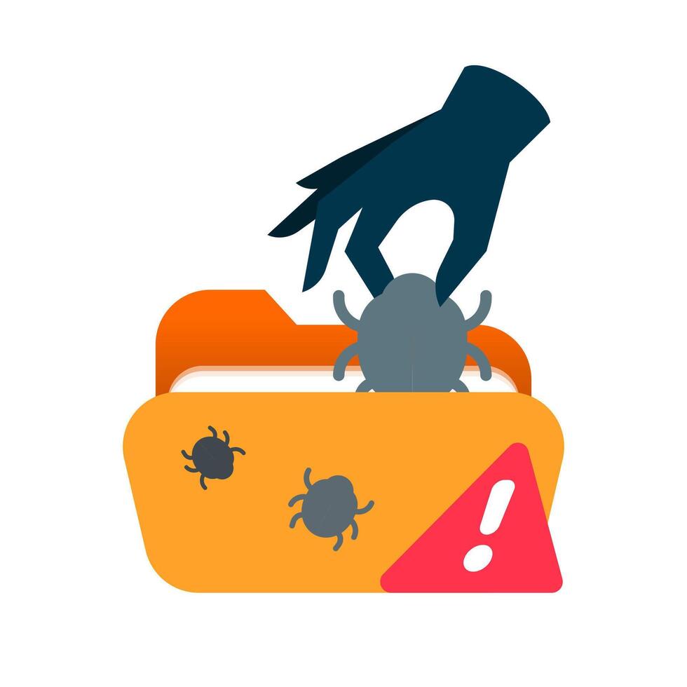 illustration representing a dangerous file or malware infection. Concept of computer virus, cyber security risk, data protection, and online threats vector