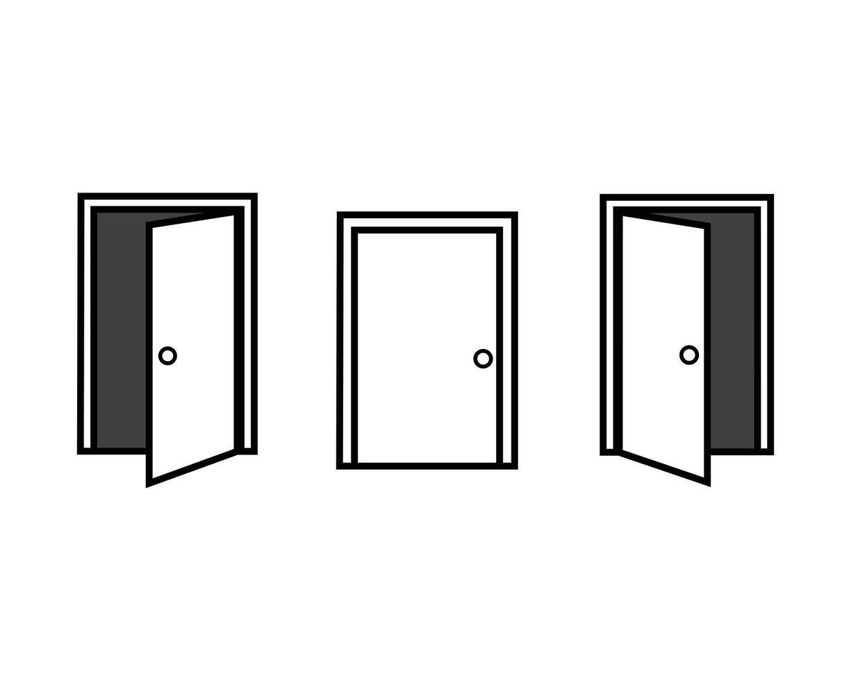 Three doors in different positions one open one closed one slightly open vector